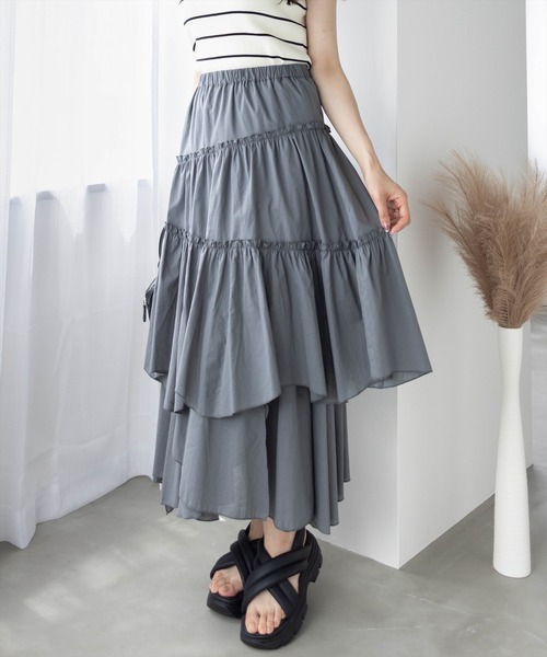 CLEAR BASIC（クリアベーシック）の「【低身長サイズ有】コットンティアードフリルスカート [着回し力抜群 大人 カジュアル]（スカート・レディース・グリーン/チャコールグレー/オフホワイト・F/XS）」の3枚目の写真