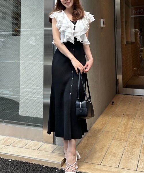 セール】フリルブラウスセットニットマーメイドワンピース 夏服 サマー