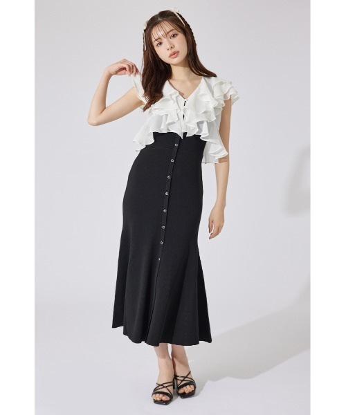 フリルブラウスセットニットマーメイドワンピース 夏服 サマーニット rienda フリルブラウスセットニットマーメイドワンピース 夏服 サマー