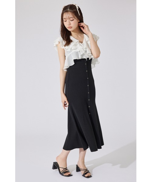 rienda（リエンダ）の「フリルブラウスセットニットマーメイドワンピース 夏服 サマーニット（ワンピース・レディース・ブルー/ブラック/ライトピンク・FREE）」の4枚目の写真