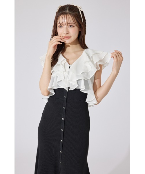 rienda（リエンダ）の「フリルブラウスセットニットマーメイドワンピース 夏服 サマーニット（ワンピース・レディース・ブルー/ブラック/ライトピンク・FREE）」の5枚目の写真