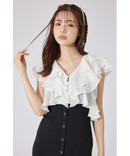 rienda（リエンダ）の「フリルブラウスセットニットマーメイドワンピース 夏服 サマーニット（ワンピース・レディース・ブルー/ブラック/ライトピンク・FREE）」の6枚目の写真