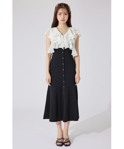 rienda（リエンダ）の「フリルブラウスセットニットマーメイドワンピース 夏服 サマーニット（ワンピース・レディース・ブルー/ブラック/ライトピンク・FREE）」の7枚目の写真