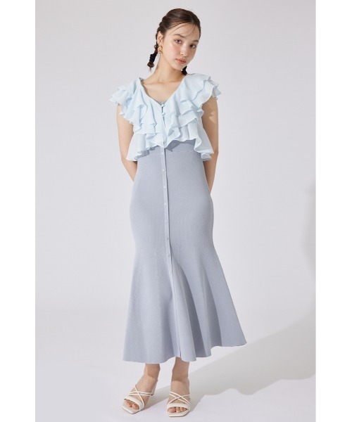 rienda（リエンダ）の「フリルブラウスセットニットマーメイドワンピース 夏服 サマーニット（ワンピース・レディース・ブルー/ブラック/ライトピンク・FREE）」の9枚目の写真