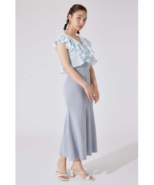 フリルブラウスセットニットマーメイドワンピース 夏服 サマーニット rienda フリルブラウスセットニットマーメイドワンピース 夏服 サマー