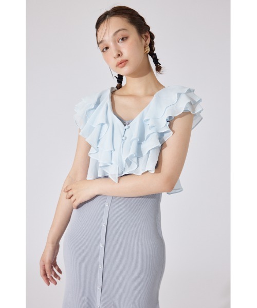 rienda（リエンダ）の「フリルブラウスセットニットマーメイドワンピース 夏服 サマーニット（ワンピース・レディース・ブルー/ブラック/ライトピンク・FREE）」の11枚目の写真