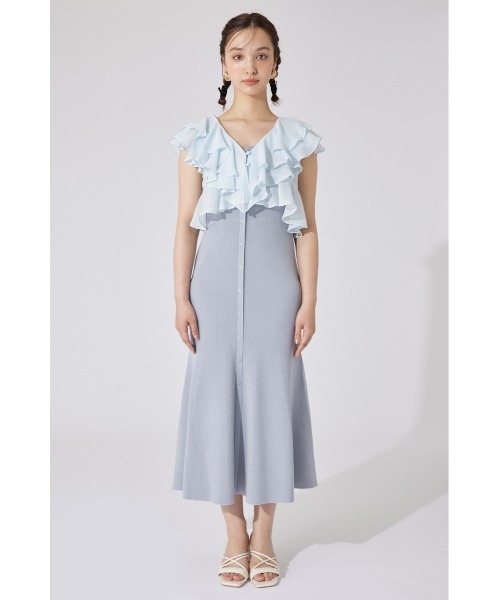 rienda（リエンダ）の「フリルブラウスセットニットマーメイドワンピース 夏服 サマーニット（ワンピース・レディース・ブルー/ブラック/ライトピンク・FREE）」の13枚目の写真