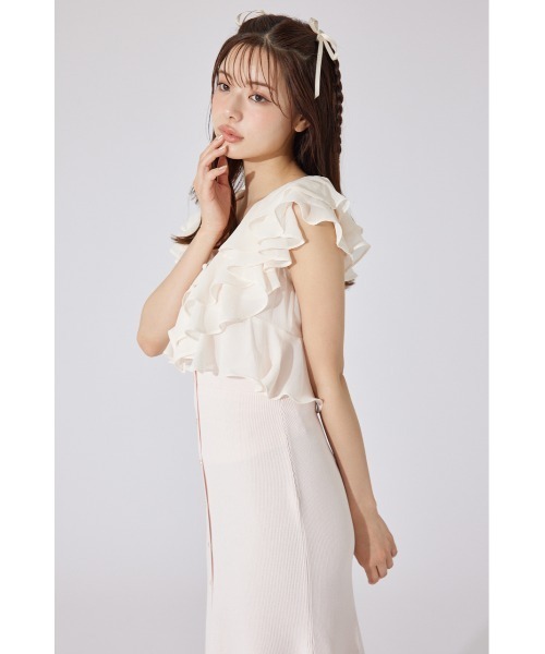 rienda（リエンダ）の「フリルブラウスセットニットマーメイドワンピース 夏服 サマーニット（ワンピース・レディース・ブルー/ブラック/ライトピンク・FREE）」の17枚目の写真