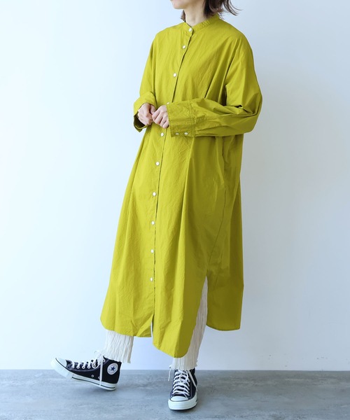 yuni（ユニ　）の「コットンキャッチワッシャー　タックシャツワンピース（シャツワンピース・レディース・ブルー/ホワイト/イエロー/ライラック/ブラック/ダークブラウン・FREE）」の6枚目の写真