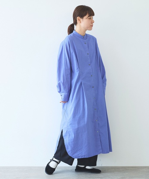 yuni（ユニ　）の「コットンキャッチワッシャー　タックシャツワンピース（シャツワンピース・レディース・ブルー/ホワイト/イエロー/ライラック/ブラック/ダークブラウン・FREE）」の5枚目の写真