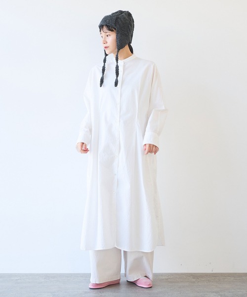 yuni（ユニ　）の「コットンキャッチワッシャー　タックシャツワンピース（シャツワンピース・レディース・ブルー/ホワイト/イエロー/ライラック/ブラック/ダークブラウン・FREE）」の14枚目の写真