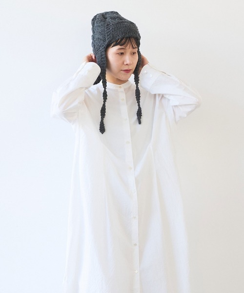 yuni（ユニ　）の「コットンキャッチワッシャー　タックシャツワンピース（シャツワンピース・レディース・ブルー/ホワイト/イエロー/ライラック/ブラック/ダークブラウン・FREE）」の11枚目の写真