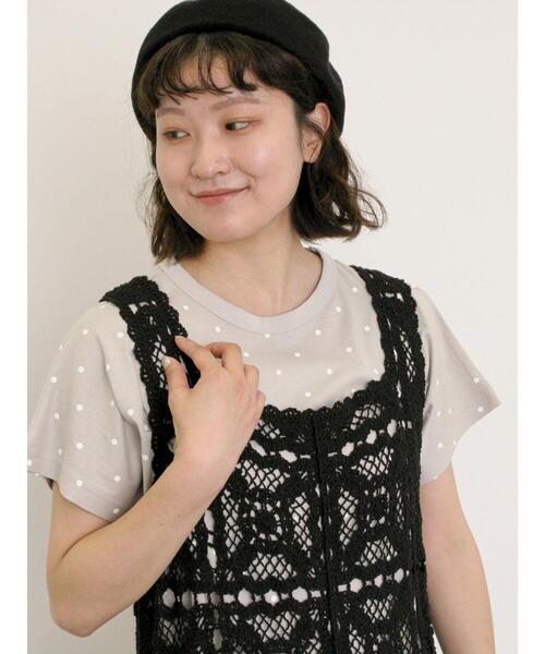 Samansa Mos2(サマンサ モスモス)の「【オーガニックコットン】ドット柄Tシャツ(Tシャツ/カットソー・レディース・オフホワイト/グレー/チャコールグレー/ネイビー・F)」の3枚目の写真