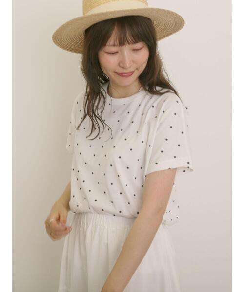 Samansa Mos2(サマンサ モスモス)の「【オーガニックコットン】ドット柄Tシャツ(Tシャツ/カットソー・レディース・オフホワイト/グレー/チャコールグレー/ネイビー・F)」の1枚目の写真
