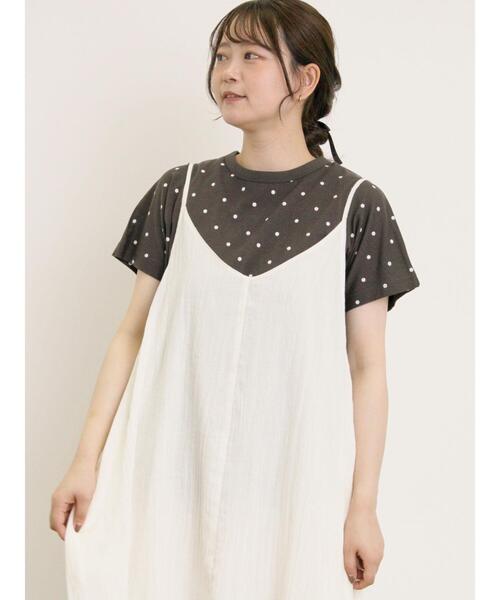 Samansa Mos2(サマンサ モスモス)の「【オーガニックコットン】ドット柄Tシャツ(Tシャツ/カットソー・レディース・オフホワイト/グレー/チャコールグレー/ネイビー・F)」の7枚目の写真