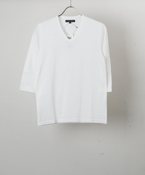 garsonwave(ギャルソンウェーブ)の「日本製ピュア天竺七分袖Vネックカットソー(GW)(Tシャツ/カットソー・メンズ・チャコール/ライトグレー/ワイン/サックスブルー/スモークピンク/ブルー/カーキ/ホワイト/レッド・S/M/LL/L)」の2枚目の写真