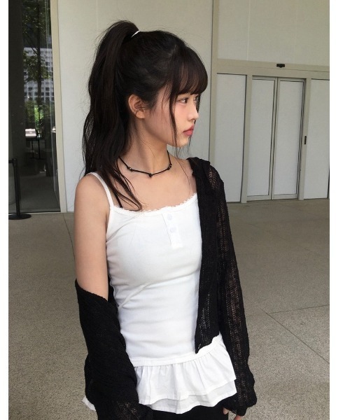 anyonemore（エニワンモア）の「テープヤーン透かし編みクロップドフードニットカーディガン（カーディガン/ボレロ・レディース・アイボリー/ブラック/カーキ・FREE）」の22枚目の写真