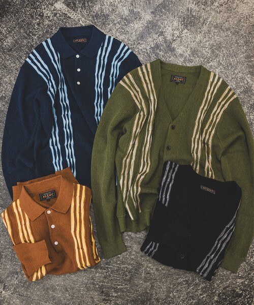 BEAMS PLUS(ビームスプラス)の「14ゲージ ボーンストライプ ニット ポロシャツ(ポロシャツ・メンズ・オリーブ/ブラック/ネイビー/ブラウン・XL/L/M/S)」の5枚目の写真