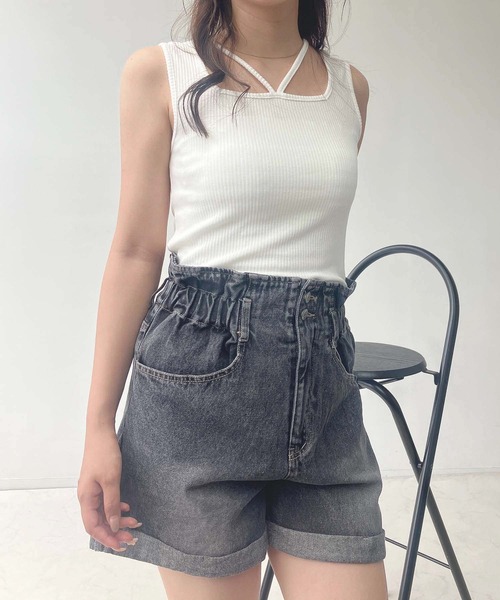 AS KNOW AS plus（アズノゥアズプラス）の「●前後2WAY スクエアホルタータンクトップ（タンクトップ・レディース・チャコールグレー/ブラック/オフホワイト・FREE）」の19枚目の写真