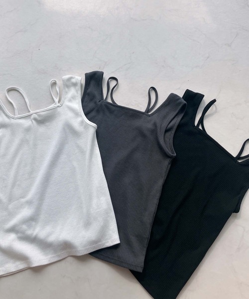 AS KNOW AS plus（アズノゥアズプラス）の「●前後2WAY スクエアホルタータンクトップ（タンクトップ・レディース・チャコールグレー/ブラック/オフホワイト・FREE）」の21枚目の写真