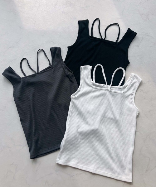 AS KNOW AS plus（アズノゥアズプラス）の「●前後2WAY スクエアホルタータンクトップ（タンクトップ・レディース・チャコールグレー/ブラック/オフホワイト・FREE）」の22枚目の写真