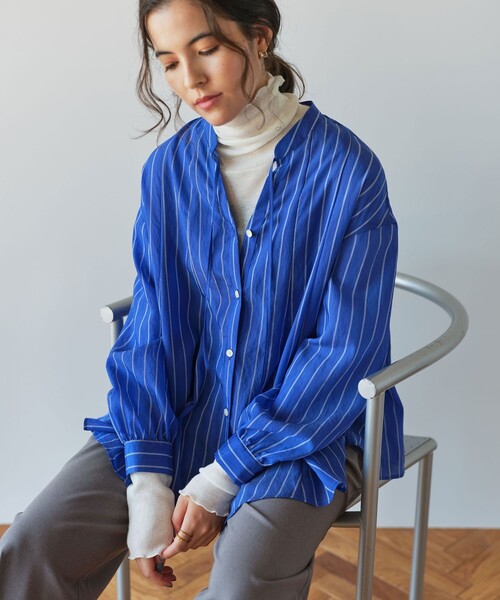 レ*ニ様 UNDERCOVER　縮絨加工　レギュラー シャツ ブルー セール】ミルフィーユフレアブラウス（シャツ/ブラウス）｜green label