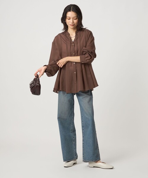 ミルフィーユフレア　ブラウス　結論シリーズ　ブラウン　新品　グリーンレーベル 結論シリーズ】ミルフィーユフレアブラウス（シャツ/ブラウス）｜green