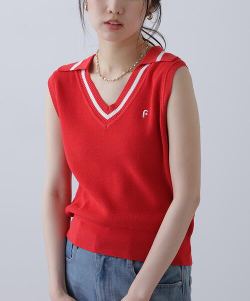 FREE'S MART（フリーズマート）の「Ｖネックポロノースリーブニット（ニット/セーター・レディース・ホワイト/レッド/ネイビー・FREE）」の19枚目の写真