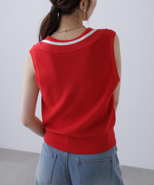 FREE'S MART（フリーズマート）の「Ｖネックポロノースリーブニット（ニット/セーター・レディース・ホワイト/レッド/ネイビー・FREE）」の18枚目の写真