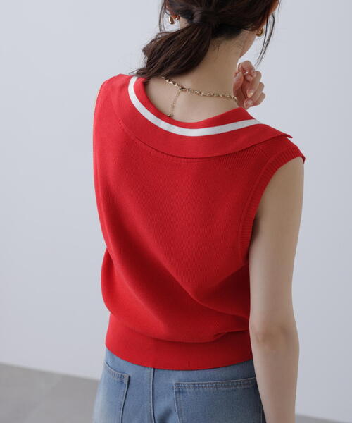 FREE'S MART（フリーズマート）の「Ｖネックポロノースリーブニット（ニット/セーター・レディース・ホワイト/レッド/ネイビー・FREE）」の17枚目の写真