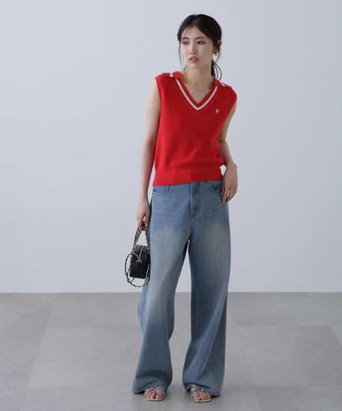 FREE'S MART（フリーズマート）の「Ｖネックポロノースリーブニット（ニット/セーター・レディース・ホワイト/レッド/ネイビー・FREE）」の16枚目の写真