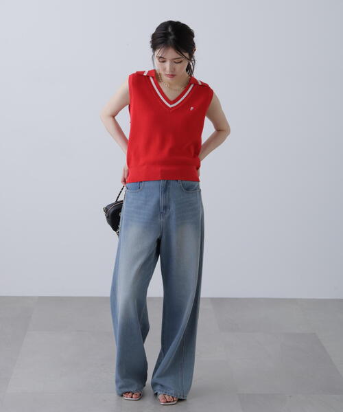 FREE'S MART（フリーズマート）の「Ｖネックポロノースリーブニット（ニット/セーター・レディース・ホワイト/レッド/ネイビー・FREE）」の15枚目の写真