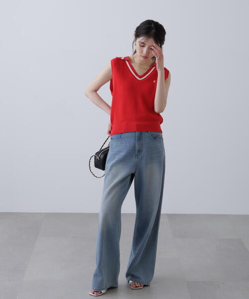 FREE'S MART（フリーズマート）の「Ｖネックポロノースリーブニット（ニット/セーター・レディース・ホワイト/レッド/ネイビー・FREE）」の14枚目の写真