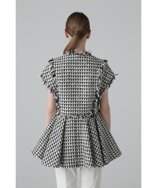 セール】コットンチェックツィードジレ（ノーカラージャケット