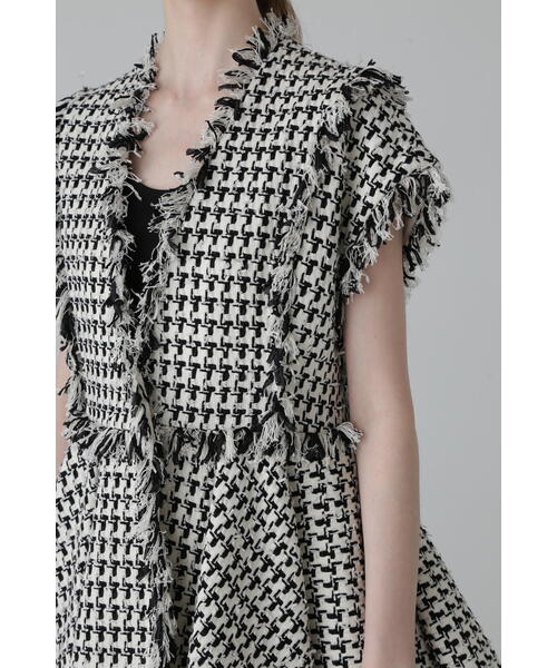 セール】コットンチェックツィードジレ（ノーカラージャケット