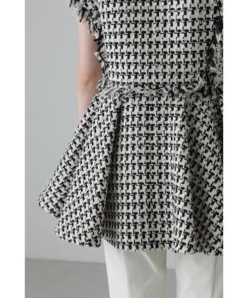 セール】コットンチェックツィードジレ（ノーカラージャケット