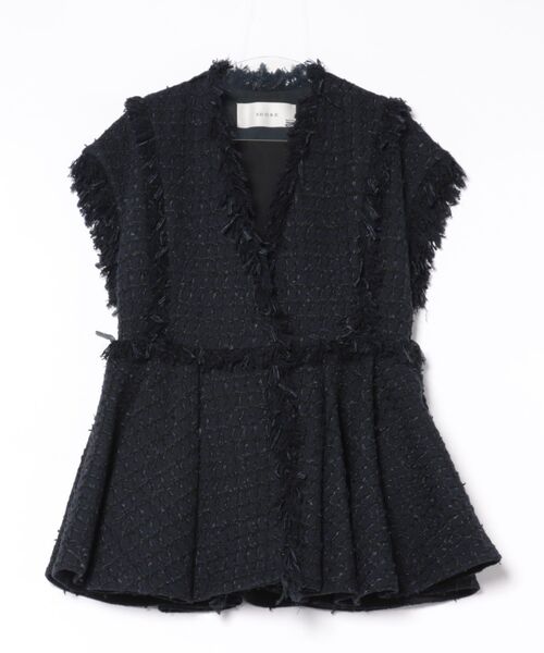 セール】コットンチェックツィードジレ（ノーカラージャケット