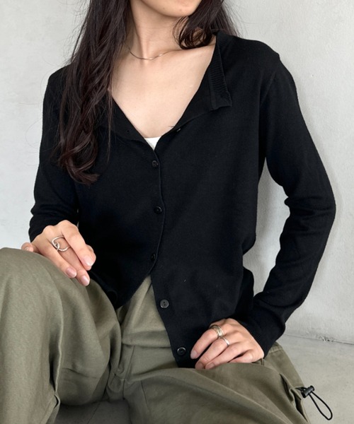 セール】クルーネックベーシックニットカーディガン（カーディガン