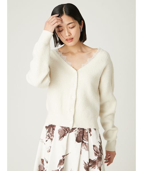 FRAY I.D（フレイアイディー）の「フォックスウールレーストリムカーディガン（カーディガン/ボレロ・レディース・ピンク/アイボリー/グレー・F）」の19枚目の写真