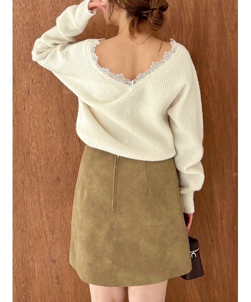 FRAY I.D（フレイアイディー）の「フォックスウールレーストリムカーディガン（カーディガン/ボレロ・レディース・ピンク/アイボリー/グレー・F）」の4枚目の写真