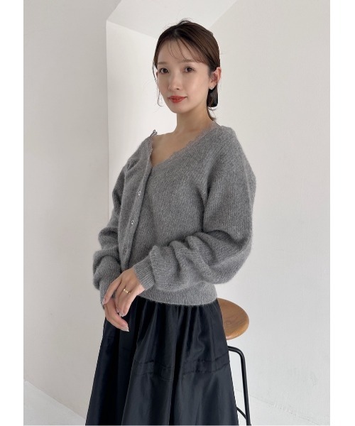 FRAY I.D（フレイアイディー）の「フォックスウールレーストリムカーディガン（カーディガン/ボレロ・レディース・ピンク/アイボリー/グレー・F）」の7枚目の写真