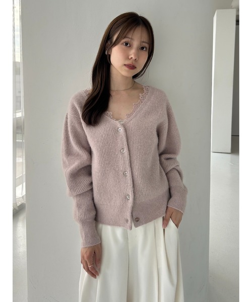 FRAY I.D（フレイアイディー）の「フォックスウールレーストリムカーディガン（カーディガン/ボレロ・レディース・ピンク/アイボリー/グレー・F）」の10枚目の写真