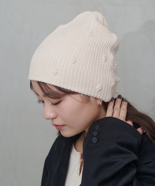 Kastane（カスタネ）の「【新色追加/4色展開】パールニットビーニー（ニットキャップ/ビーニー・レディース・キャメル/グレー/アイボリー/ブラック・FREE）」の9枚目の写真