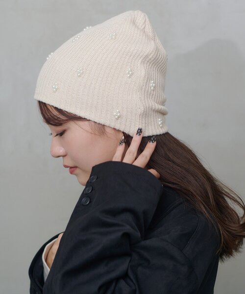 Kastane（カスタネ）の「【新色追加/4色展開】パールニットビーニー（ニットキャップ/ビーニー・レディース・キャメル/グレー/アイボリー/ブラック・FREE）」の10枚目の写真