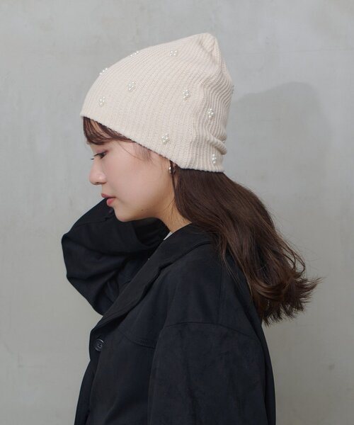 Kastane（カスタネ）の「【新色追加/4色展開】パールニットビーニー（ニットキャップ/ビーニー・レディース・キャメル/グレー/アイボリー/ブラック・FREE）」の11枚目の写真