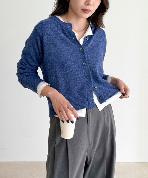 fredy emue（フレディエミュ）の「【@sora_522m企画】ウール混天竺カーディガン（カーディガン/ボレロ・レディース・ブラック/ネイビー/グレー/ブルー・38）」の4枚目の写真