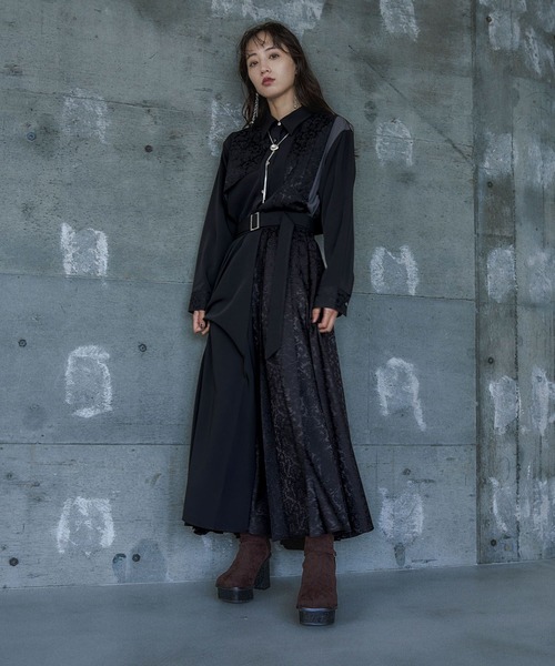 SETUP対応】アシメジャガードプリーツスカート(HARE)（スカート