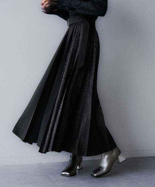 SETUP対応】アシメジャガードプリーツスカート(HARE)（スカート