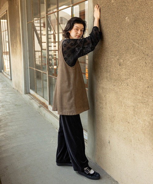 新品タグ付きベロアパンツ ネイビー 36 BEAUTY&YOUTH 新品タグ付き