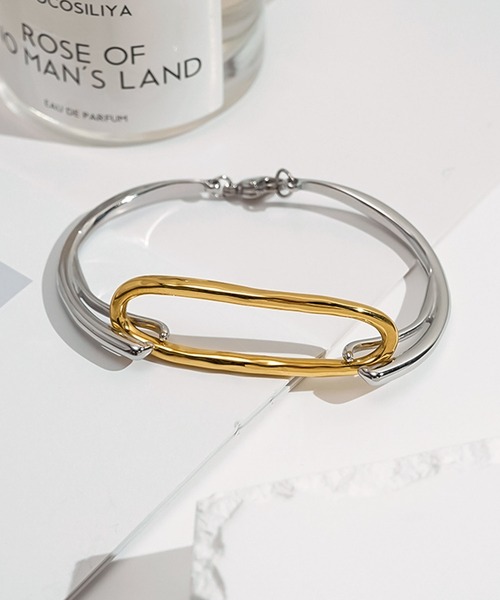 blackdia ocean(ブラックダイヤオーシャン)の「blackdia ocean レクタングル バイカラーバングル(バングル/リストバンド・レディース・シルバー×ゴールド・FREE)」の1枚目の写真